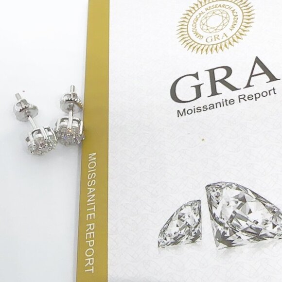GRA Certified Moissanite Sterling Silver Flower Stud Earrings - Picture 4 of 4